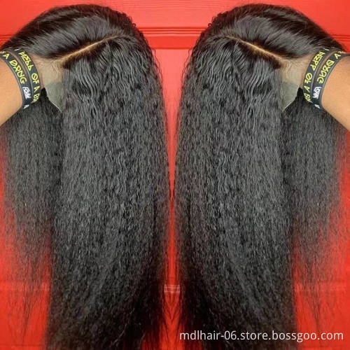 28 Inch 13x4 Lace Front Wig Kinky Straight Human Hair Pre Plucked Lace front Frontal 4x4 Closure Yaki Wigs for Black Women